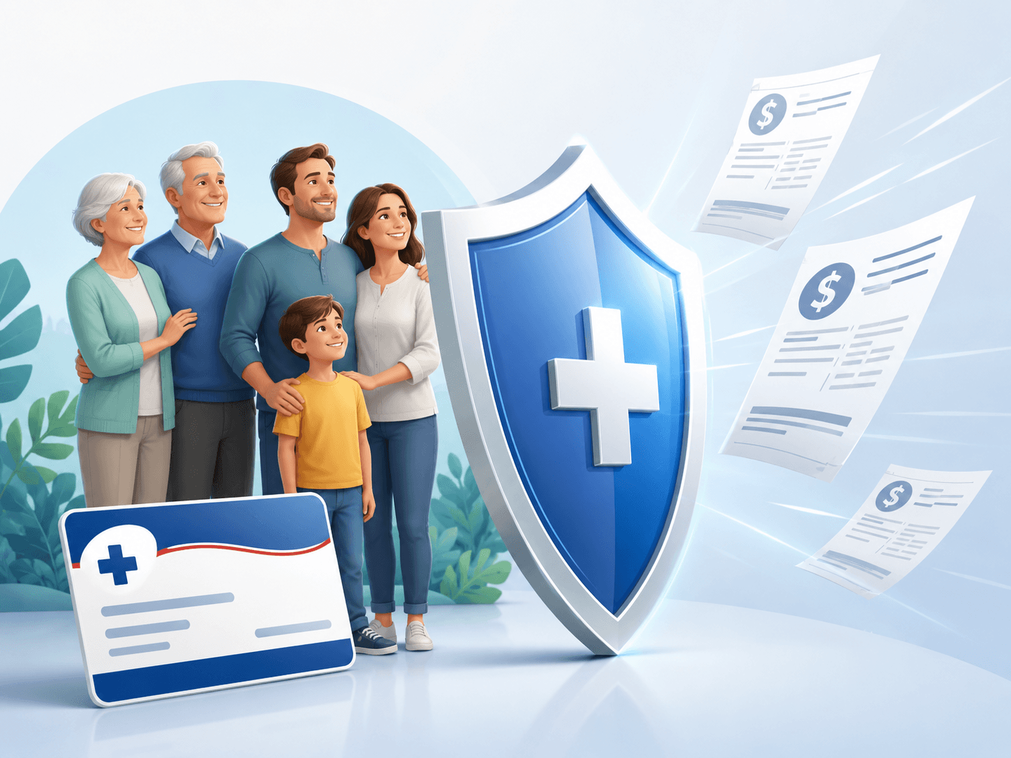 A multi-generational family with a Medigap insurance card, protected from medical bills